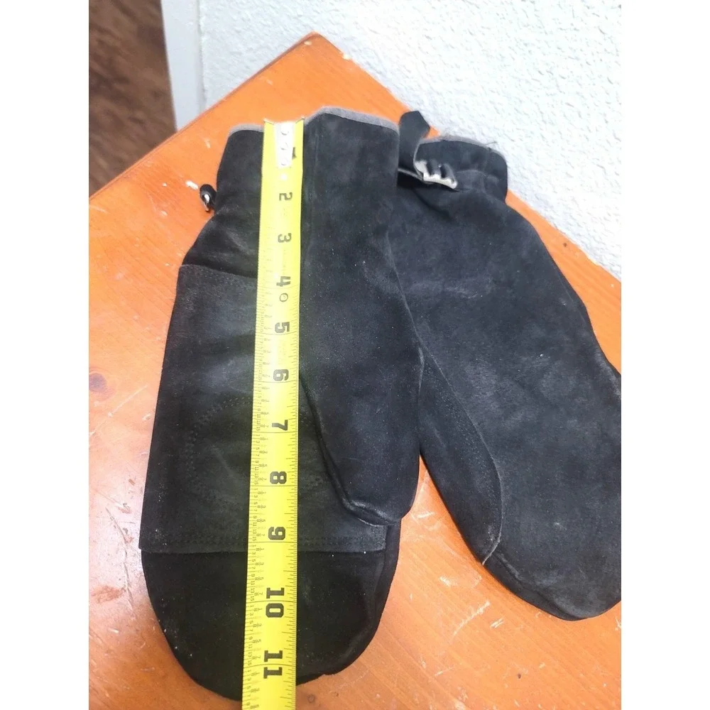 Vintage Wolverine Black Suede Leather Mittens With Nylon Sewn Interior & Adjusta